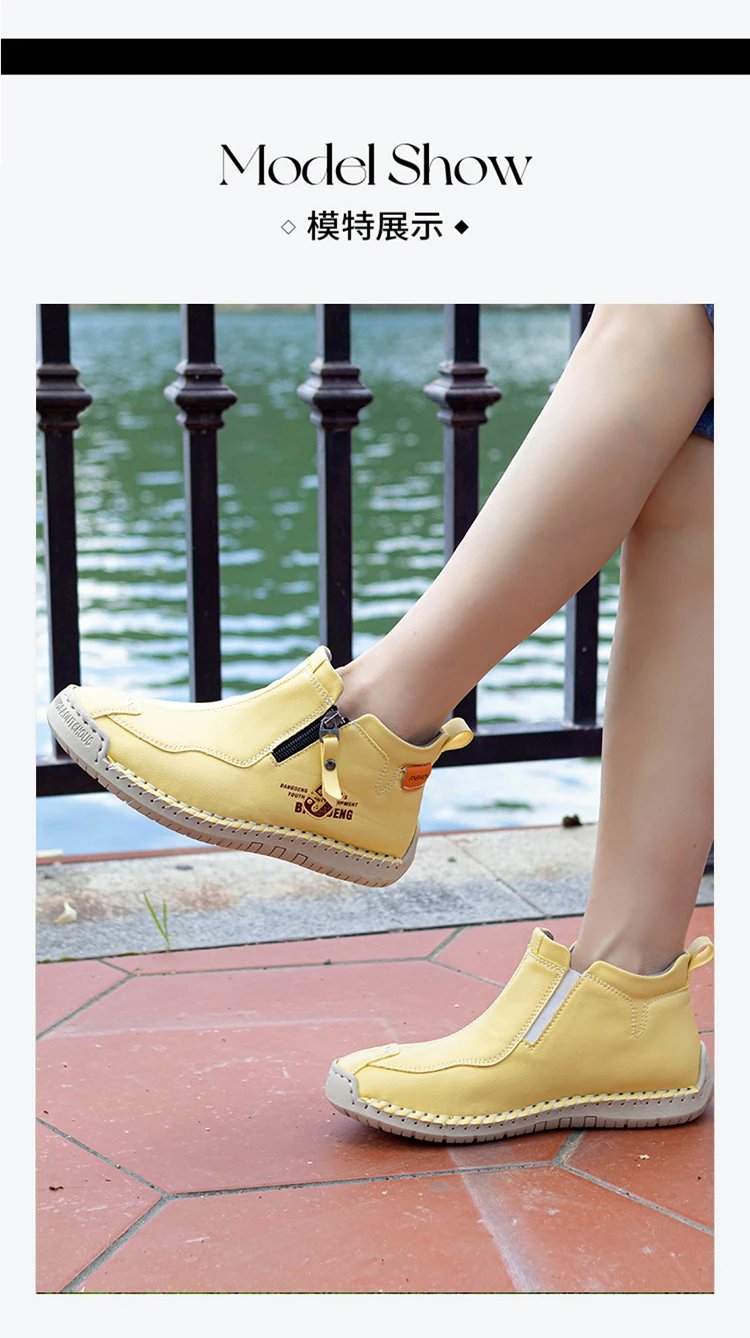 Design Bangdeng Youth Zip-Up Ankle Boot Yellow Leather Boots - 13