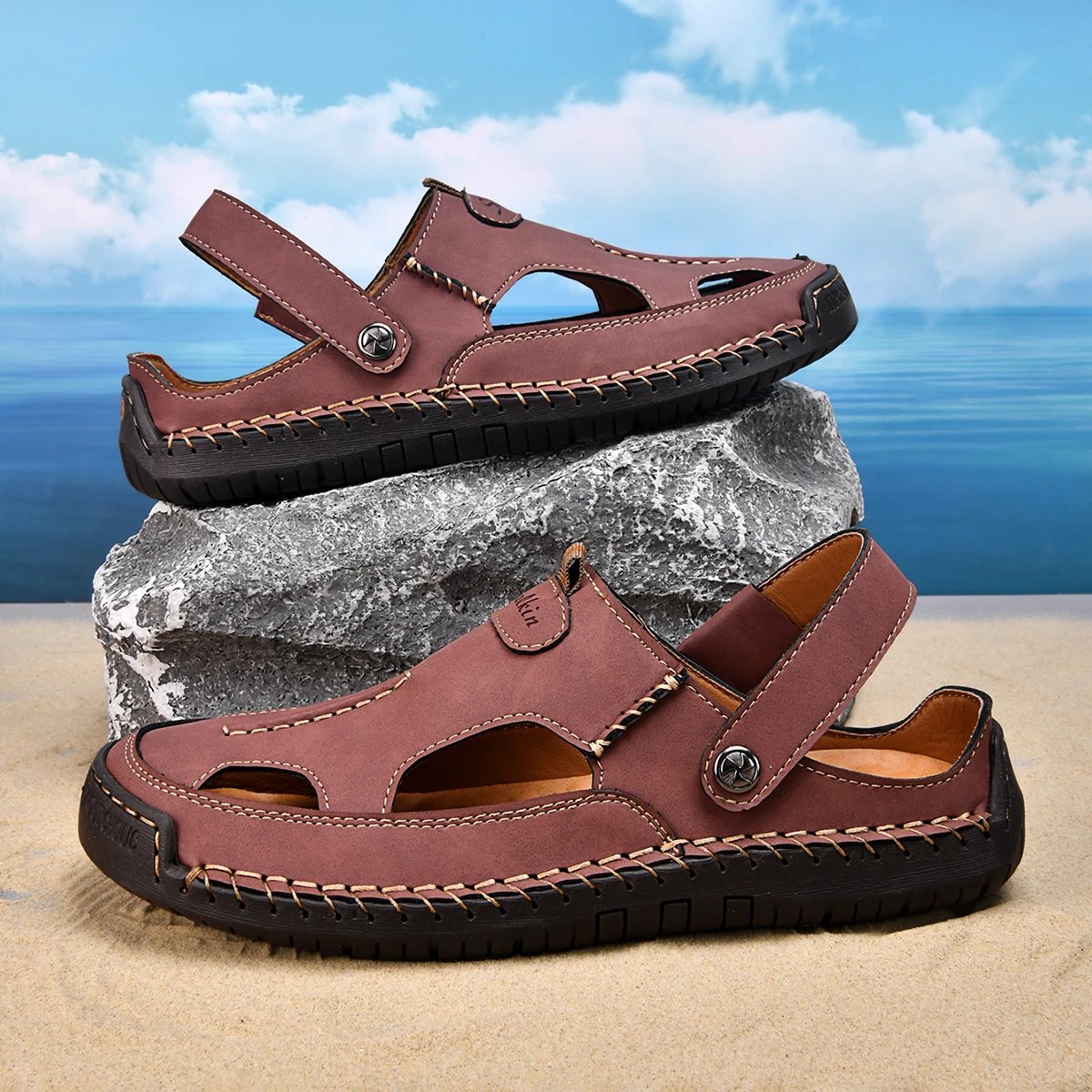 Design Sandal Blue Suede Outdoor Slide Sandals - 16