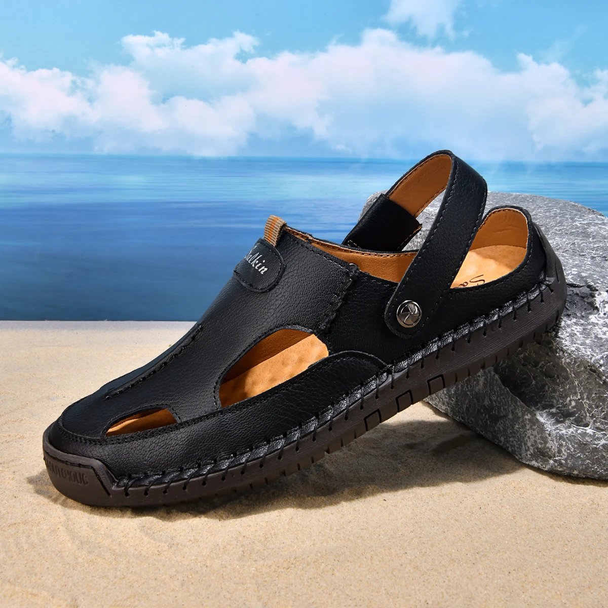 Design Sandal Blue Suede Outdoor Slide Sandals - 35