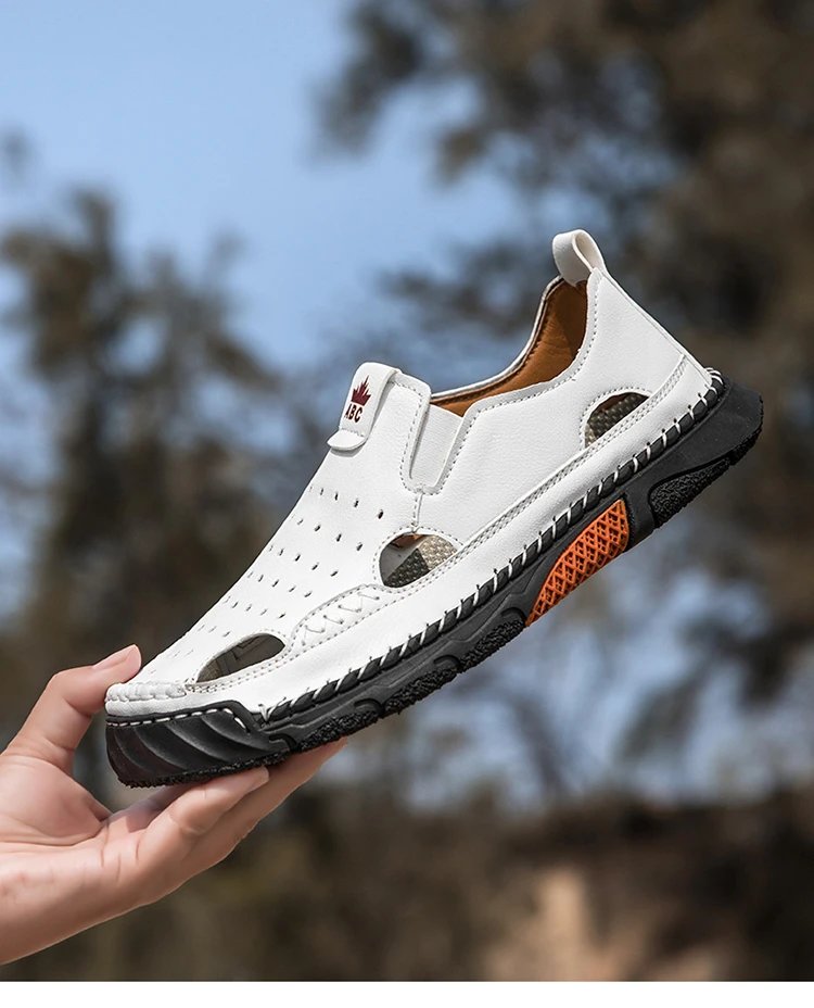 Design White Perforated Slip-On Sandal with Orange Accents Casual Shoes - 26