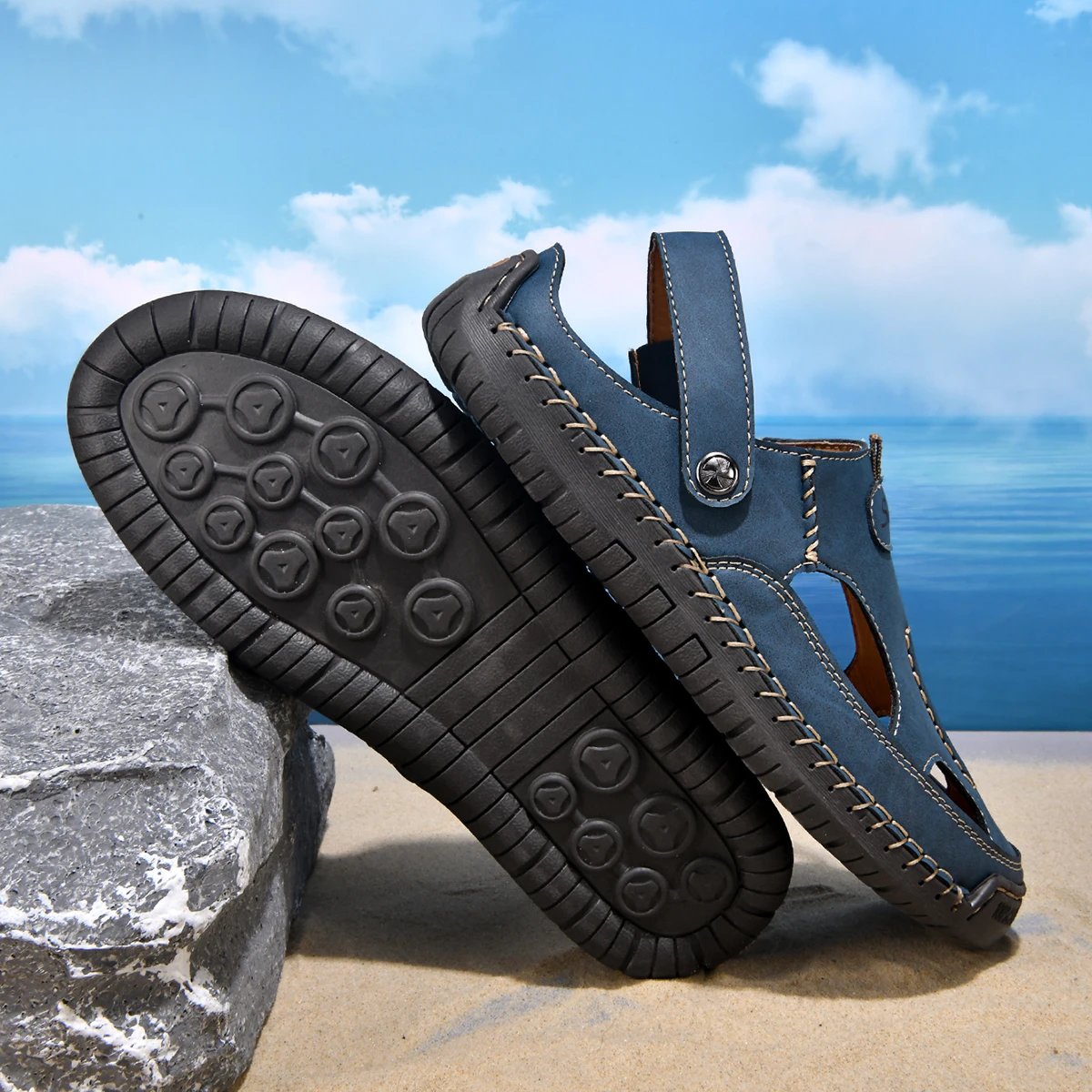 Design Sandal Blue Suede Outdoor Slide Sandals - 30