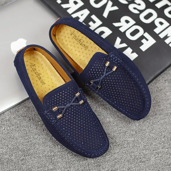 Design Perforated Loafer Navy Blue Casual Shoes - 1