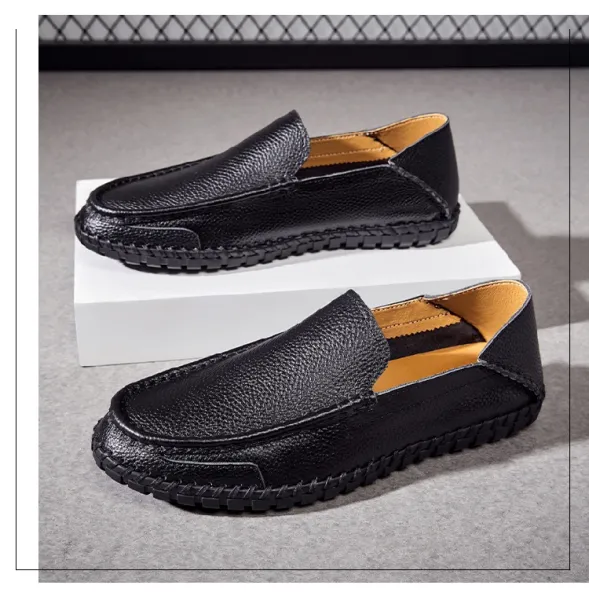 Design White Pebbled Leather Loafers with Stitched Sole - 14