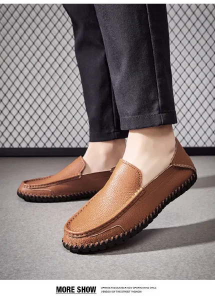 Design White Pebbled Leather Loafers with Stitched Sole - 20