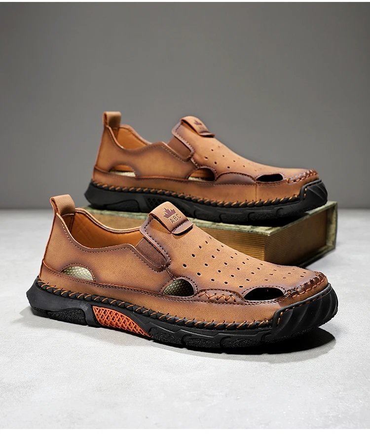 Design White Perforated Slip-On Sandal with Orange Accents Casual Shoes - 38