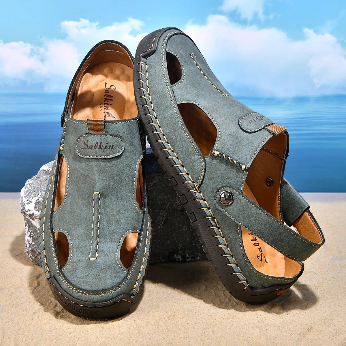 Design Sandal Blue Suede Outdoor Slide Sandals - 18