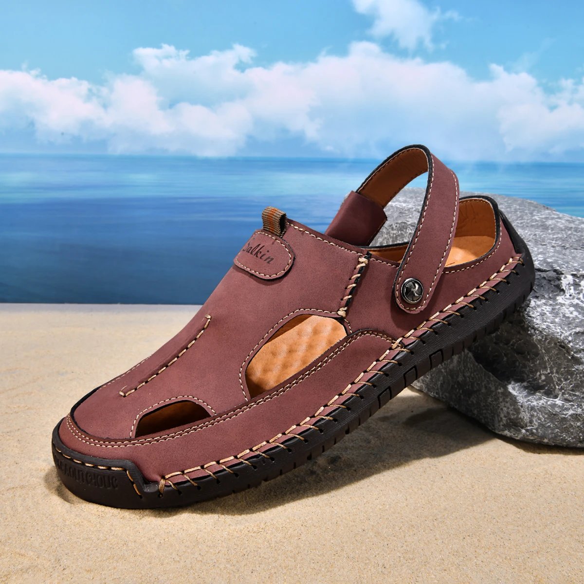 Design Sandal Blue Suede Outdoor Slide Sandals - 38