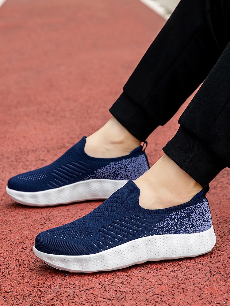 Design Knit Slip-On Sneakers Navy with Orange Pod Sole - 10