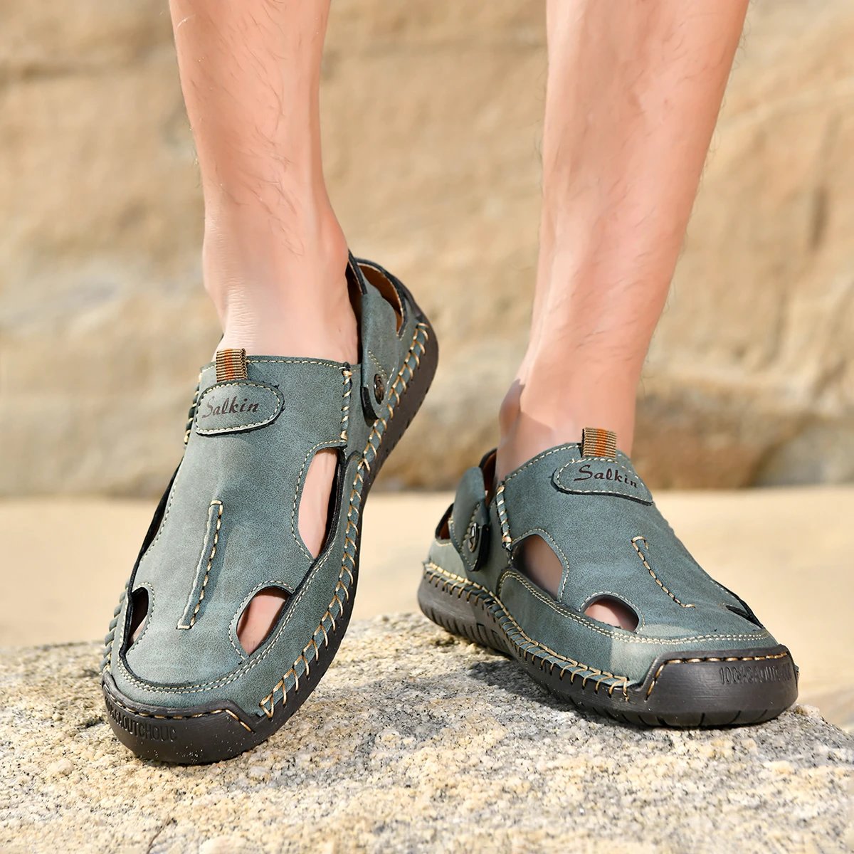 Design Sandal Blue Suede Outdoor Slide Sandals - 46