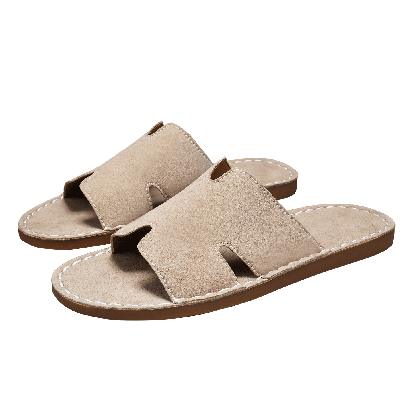 H-Strap Suede Slide Sandals Beige Slippers