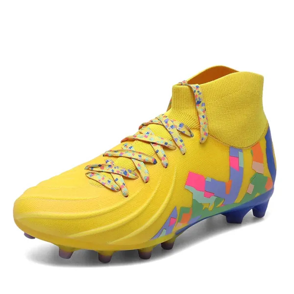 Design High-Top Football Cleat Yellow Multicolor Graphic Print Soccer Shoe Sneakers - 1