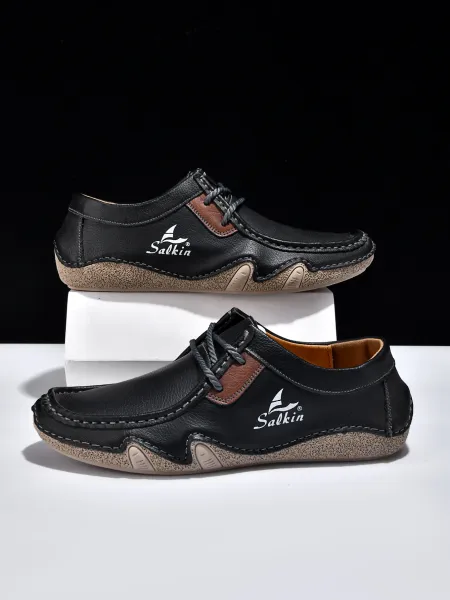 Design Salkin Casual Leather Loafers Black with Brown Accents Casual Shoes - 1