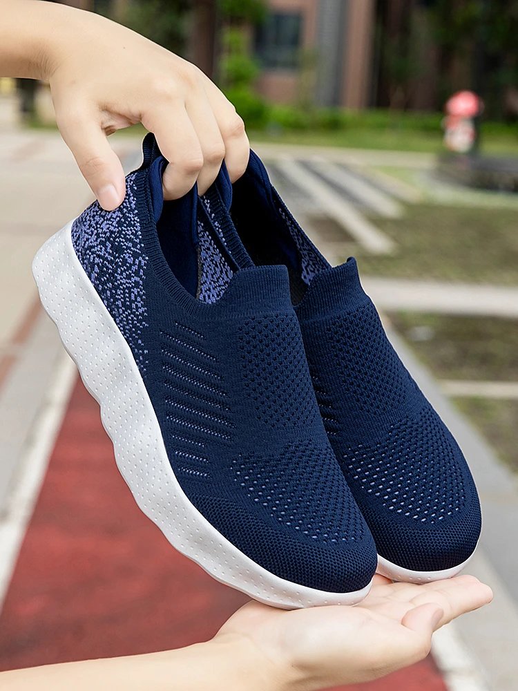 Design Knit Slip-On Sneakers Navy with Orange Pod Sole - 7