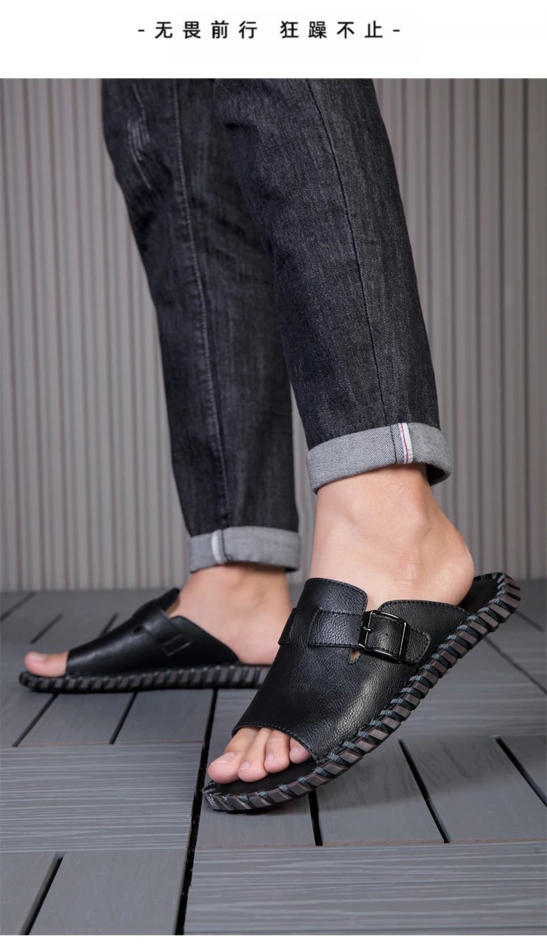 Design Brown Buckle Slide Sandals Slippers - 13