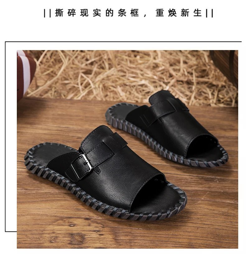 Design Brown Buckle Slide Sandals Slippers - 15
