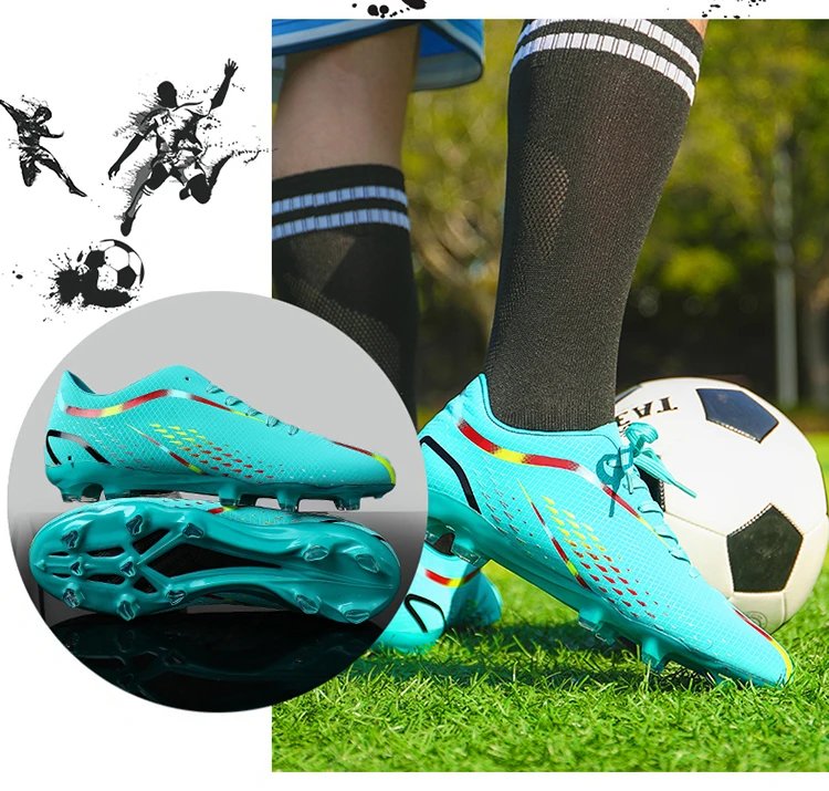 Design Football Cleats Turquoise Multicolor Soccer Studs Running Shoes - 14