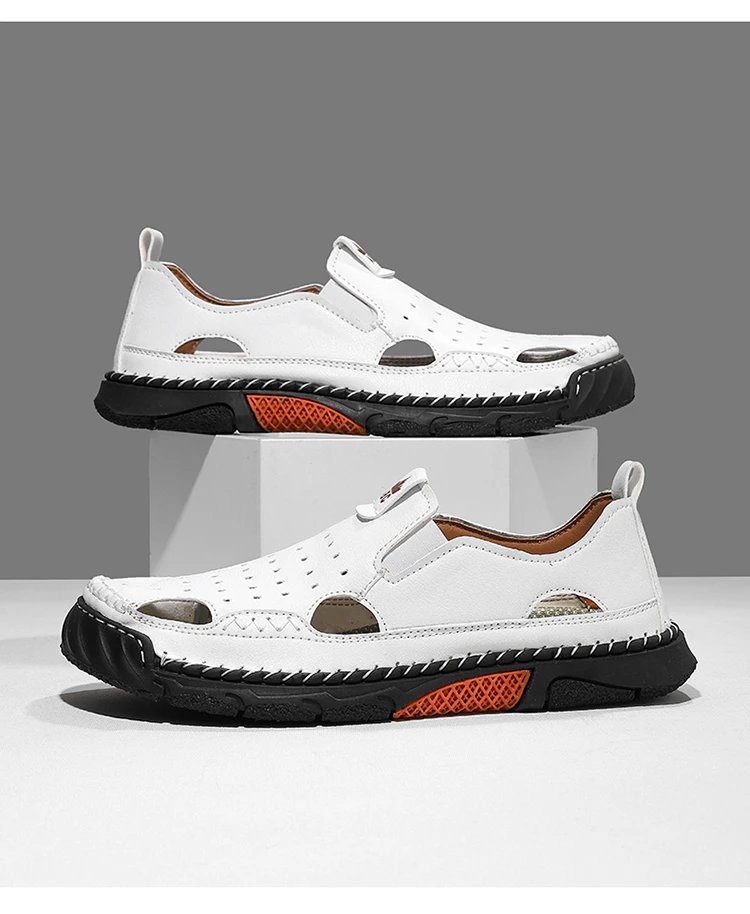 Design White Perforated Slip-On Sandal with Orange Accents Casual Shoes - 41