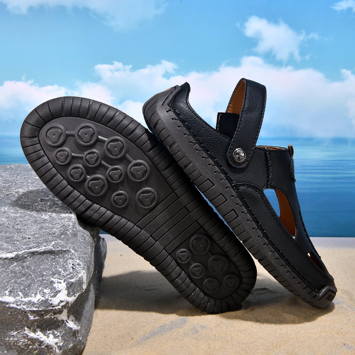 Design Sandal Blue Suede Outdoor Slide Sandals - 29