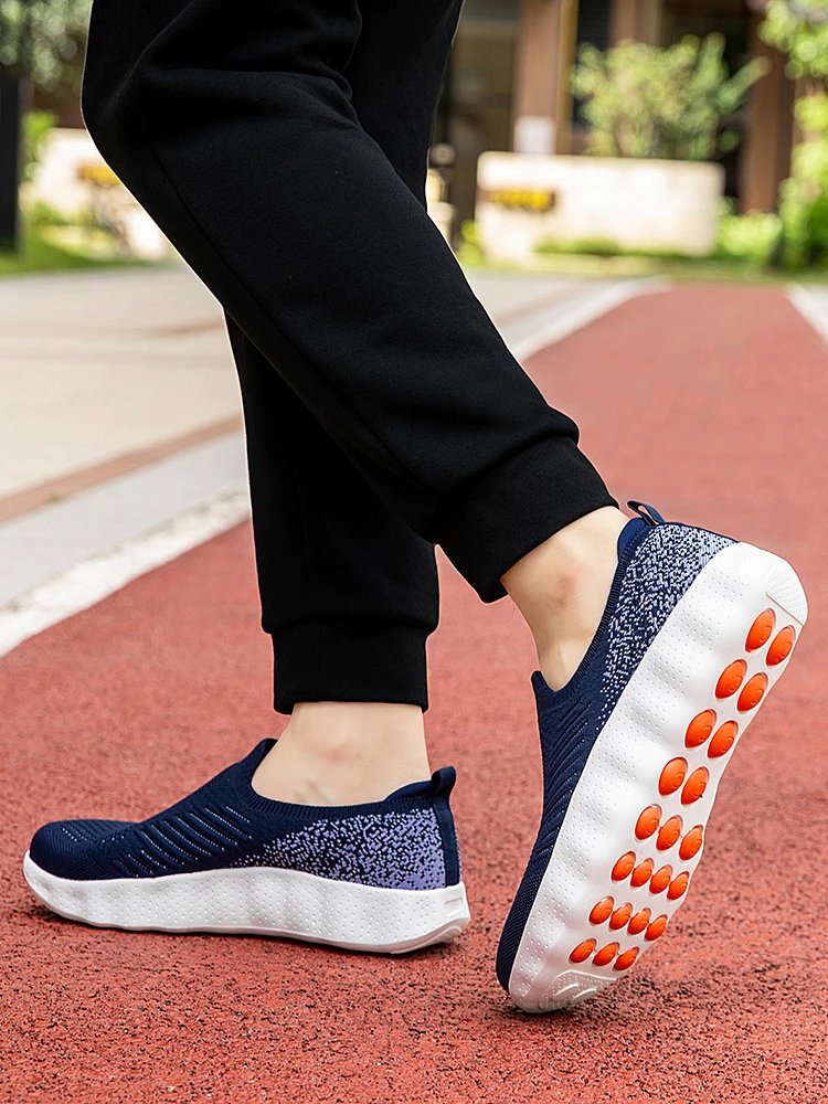 Design Knit Slip-On Sneakers Navy with Orange Pod Sole - 9
