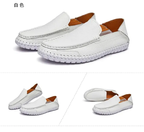 Design White Pebbled Leather Loafers with Stitched Sole - 31