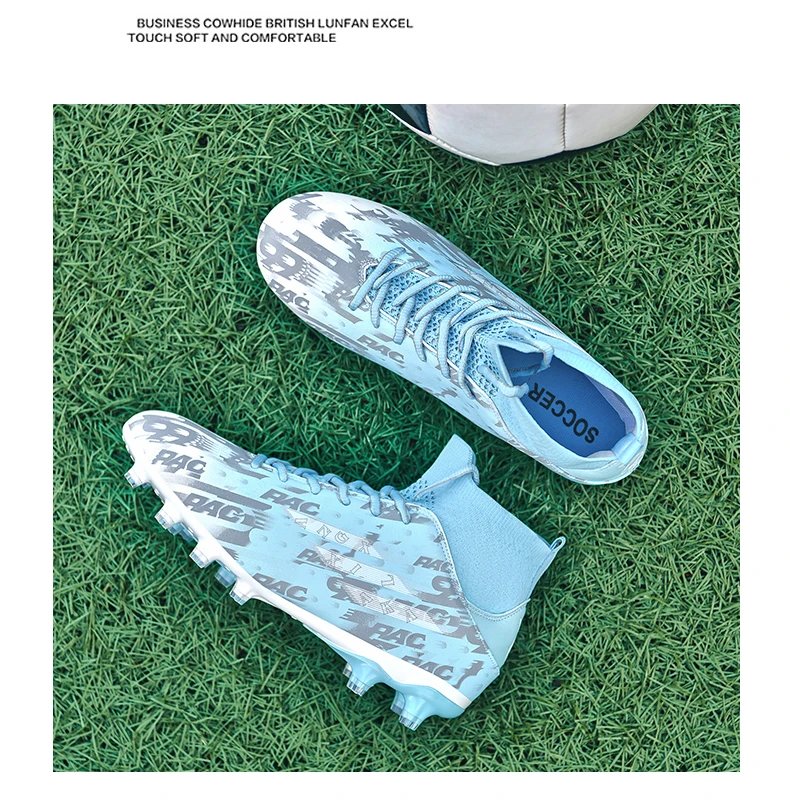 Design Football Turf Shoes Light Blue Gray Print Sneakers - 16