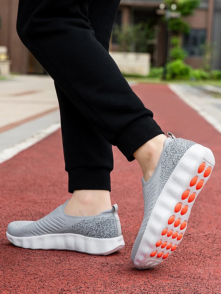 Design Knit Slip-On Sneakers Navy with Orange Pod Sole - 4