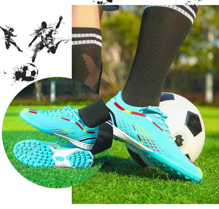 Design Football Cleats Turquoise Multicolor Soccer Studs Running Shoes - 29