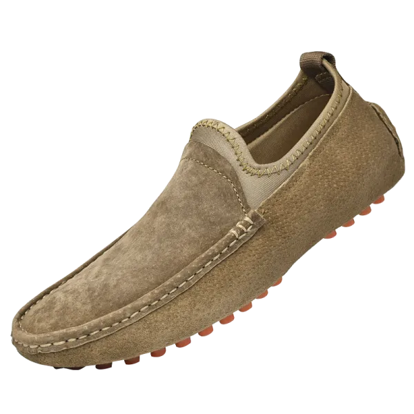 Design Suede Loafer with Rubber Stud Sole Beige Casual Shoes - 1