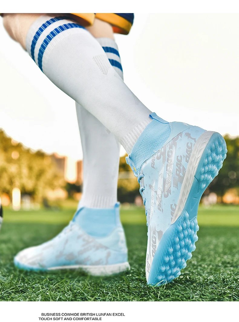 Design Football Turf Shoes Light Blue Gray Print Sneakers - 27