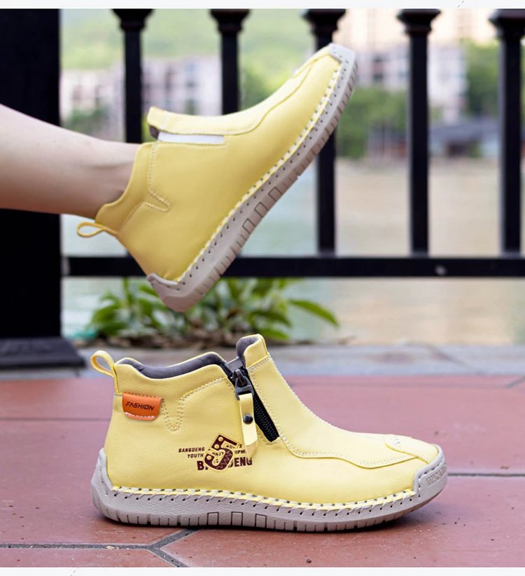 Design Bangdeng Youth Zip-Up Ankle Boot Yellow Leather Boots - 6