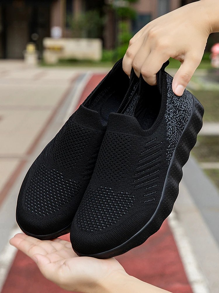 Design Knit Slip-On Sneakers Navy with Orange Pod Sole - 12