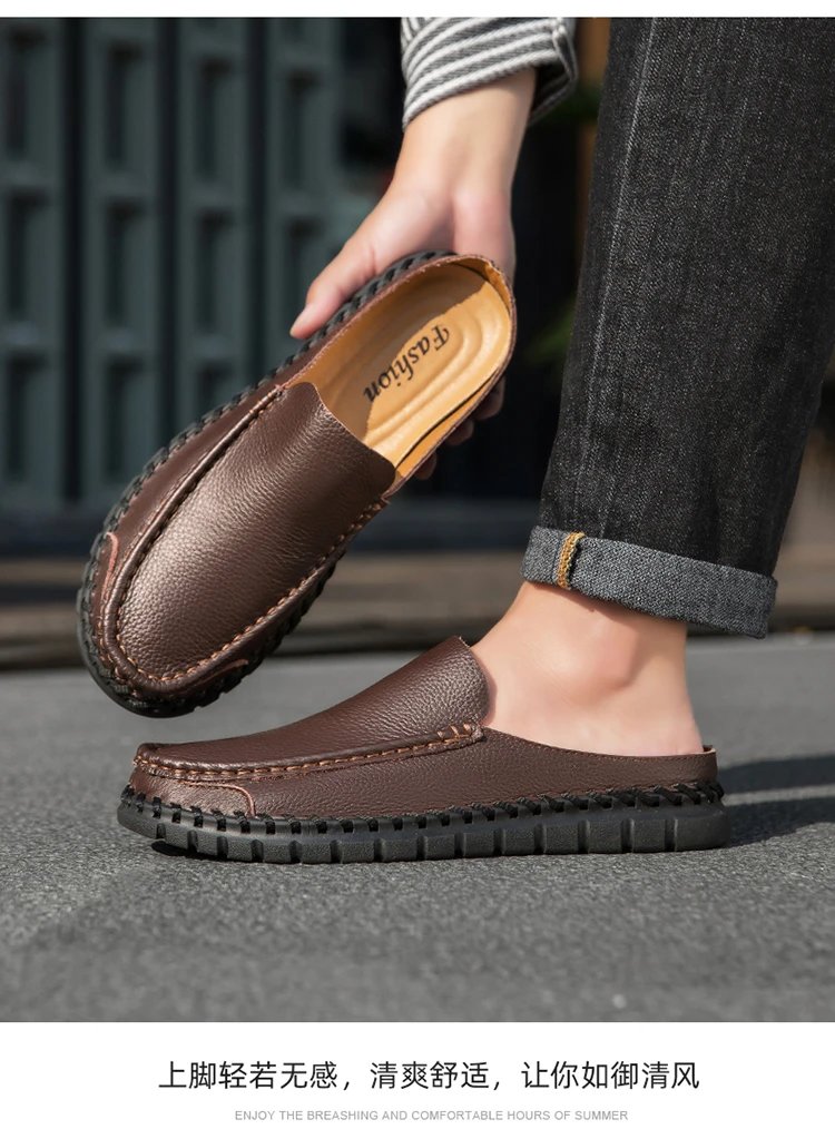 Design Leather Moccasin Slip-On Black Loafers - 20