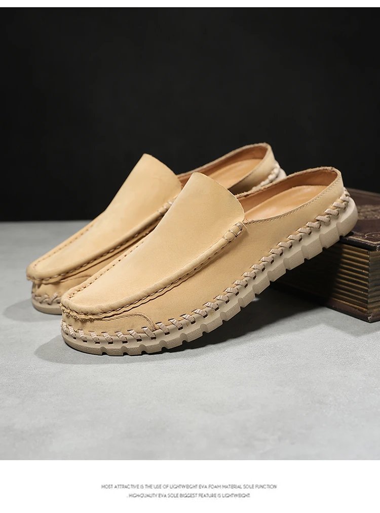 Design Leather Moccasin Slip-On Black Loafers - 33
