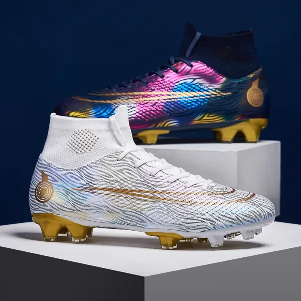 Design Football Boots Multicolor Holographic Wave Pattern Cleats Sneakers - 1