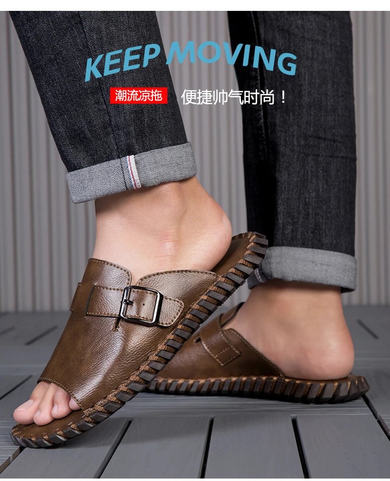 Design Brown Buckle Slide Sandals Slippers - 3