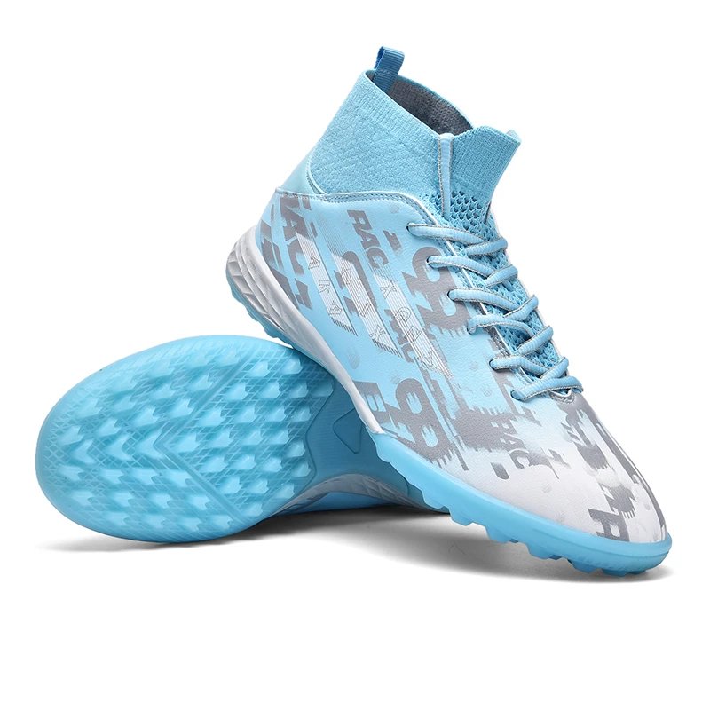Design Football Turf Shoes Light Blue Gray Print Sneakers - 1