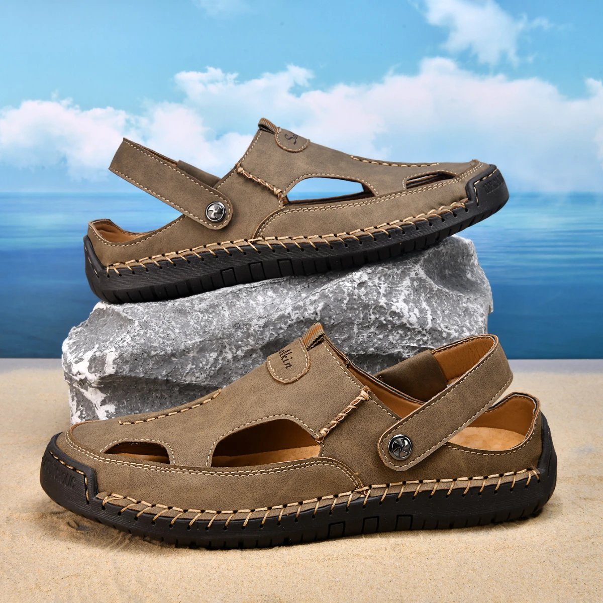 Design Sandal Blue Suede Outdoor Slide Sandals - 15