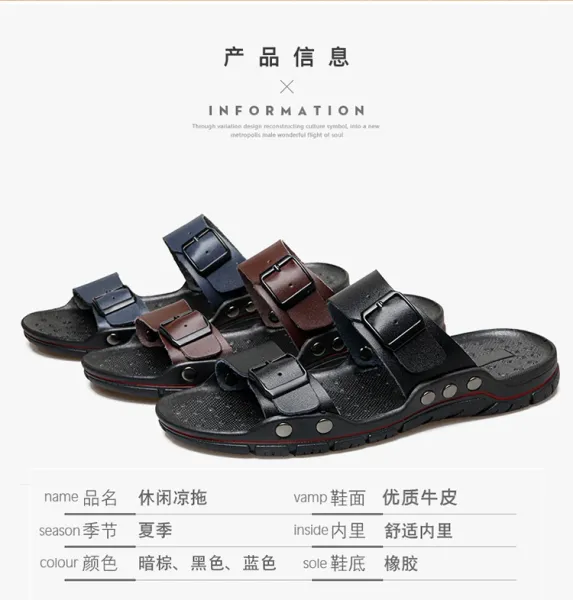 Design Two-Strap Buckle Slide Sandals Brown Black Slippers - 5