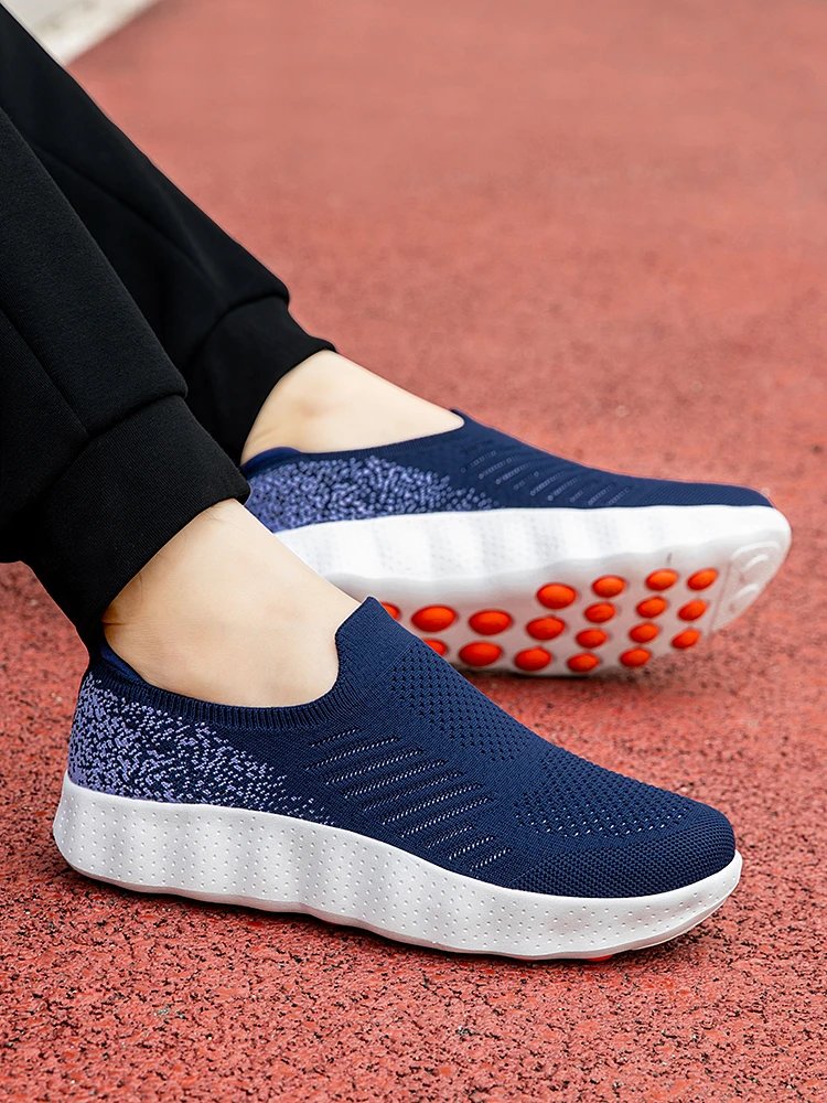 Design Knit Slip-On Sneakers Navy with Orange Pod Sole - 11