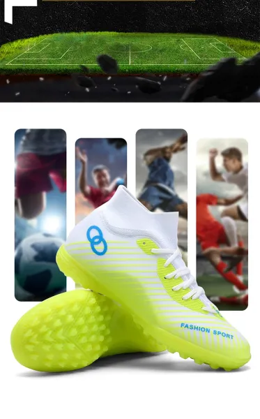 Design Fashion Sport Football Cleats Neon Yellow Blue White Sneakers - 5