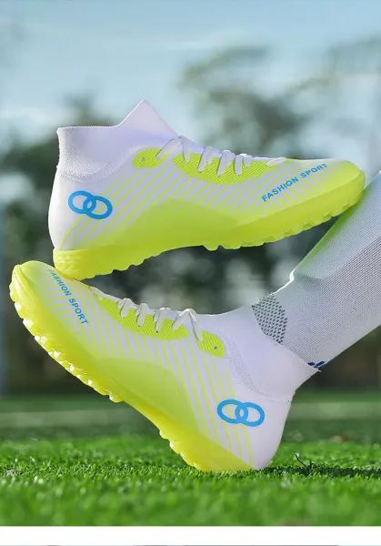 Design Fashion Sport Football Cleats Neon Yellow Blue White Sneakers - 27