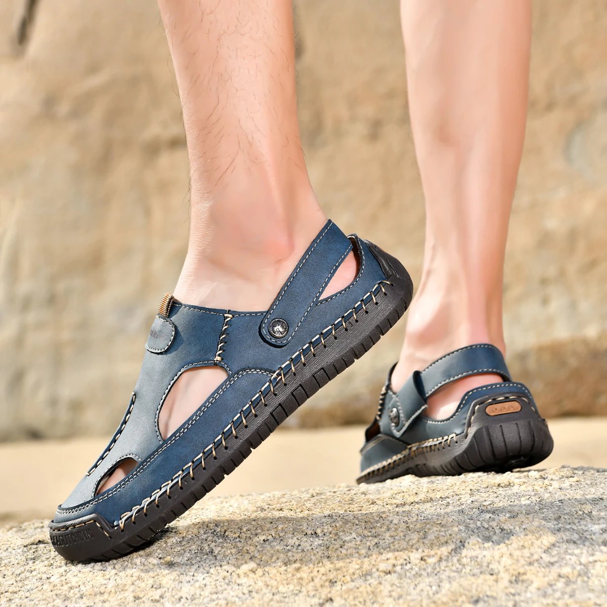 Design Sandal Blue Suede Outdoor Slide Sandals - 48