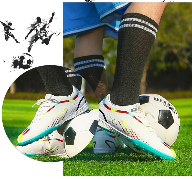 Design Football Cleats Turquoise Multicolor Soccer Studs Running Shoes - 34