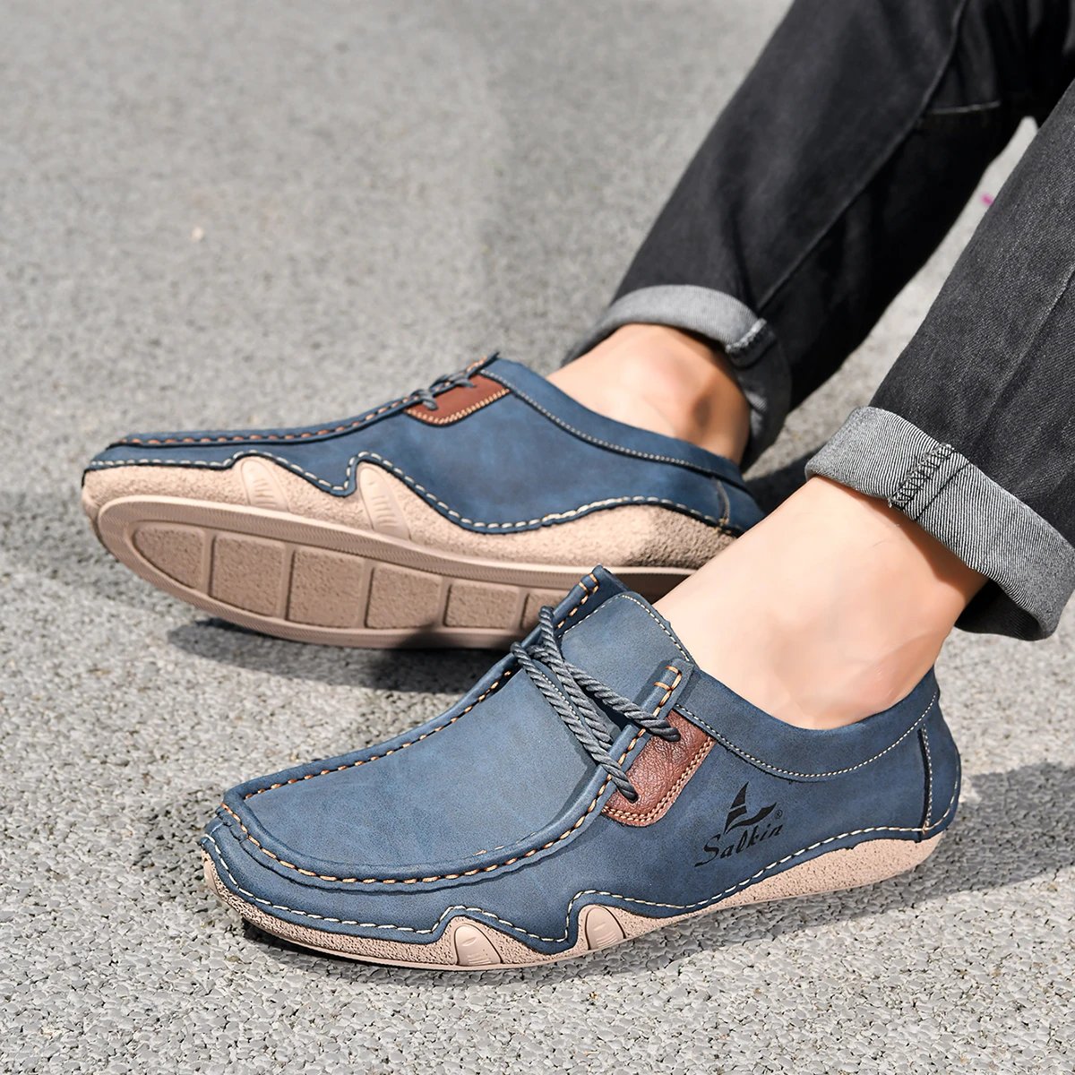 Design Salkin Casual Loafers Tan Suede Loafers - 44