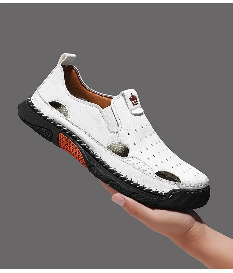 Design White Perforated Slip-On Sandal with Orange Accents Casual Shoes - 40