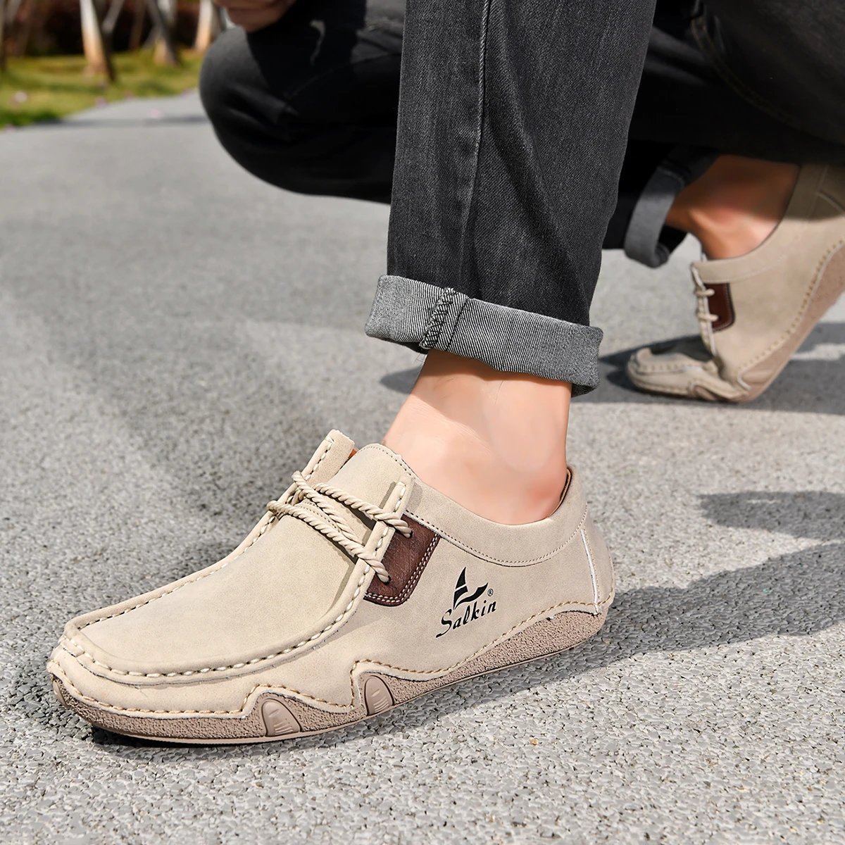 Design Salkin Casual Loafers Tan Suede Loafers - 47