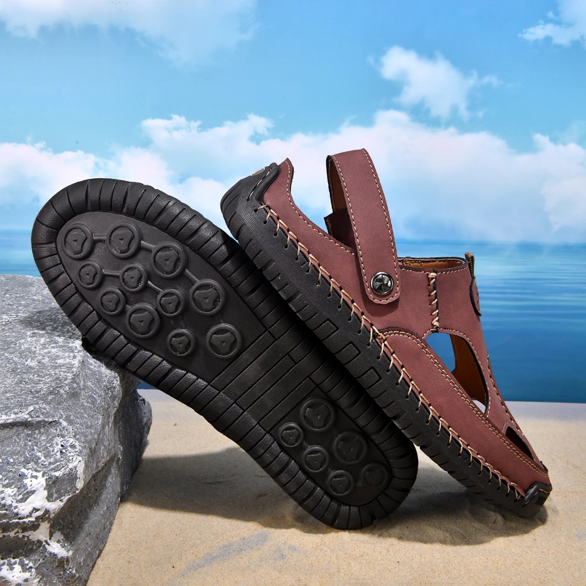 Design Sandal Blue Suede Outdoor Slide Sandals - 32