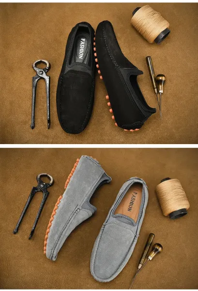Design Slip-On Loafer Gray Suede with Orange Studs Casual Shoes - 14