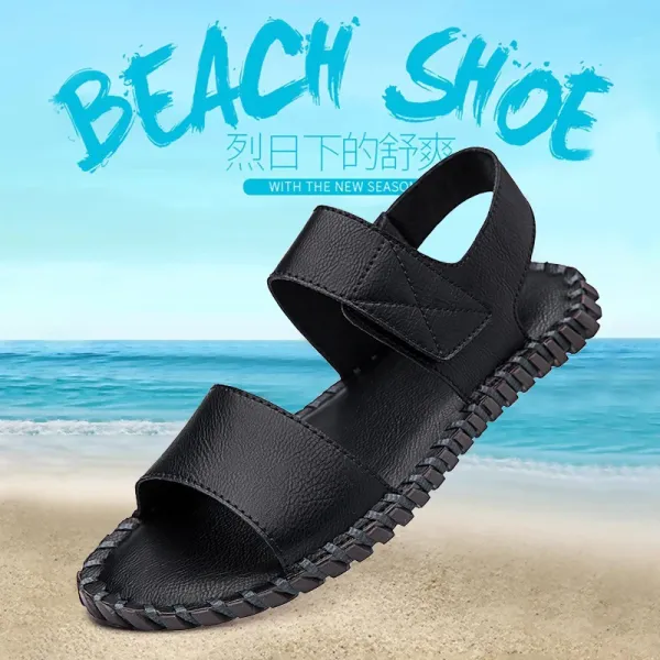 Design Beach Sandal Black Leather-Style Summer Sandals - 1
