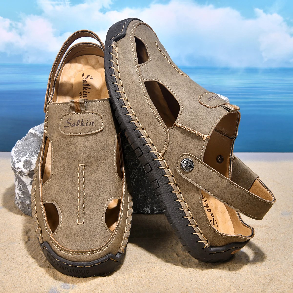 Design Sandal Blue Suede Outdoor Slide Sandals - 22